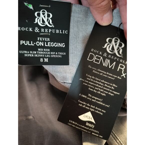 3643) Rock & Republic Gray Stone Wash Fever Midrise Pullon Denim Jeggings 8 M - Picture 8 of 10